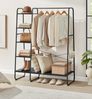 Vasagle Kleiderständer, Garderobenständer, 45 x 120 x 160 cm Garderobe, Kleiderstange, Schuhablage, offener Kleiderschrank, 6 Haken abnehmbar, Schlafzimmer Flur, ebenholzschwarz-mattschwarz Bild 2