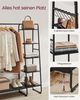 Vasagle Kleiderständer, Garderobenständer, 45 x 120 x 160 cm Garderobe, Kleiderstange, Schuhablage, offener Kleiderschrank, 6 Haken abnehmbar, Schlafzimmer Flur, ebenholzschwarz-mattschwarz Bild 4
