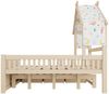 Merax Kinderbett 140x200 cm mit Haus-Design, Hausbett mit Dach und Ablage (1-tlg), Kiefernholz Kinderbett mit Ausziehbett,3 Schubladen,Sicherheitsgittern Bild 4