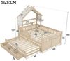 Merax Kinderbett 140x200 cm mit Haus-Design, Hausbett mit Dach und Ablage (1-tlg), Kiefernholz Kinderbett mit Ausziehbett,3 Schubladen,Sicherheitsgittern Bild 3