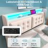 Polsterbett 140x200, Doppelbett mit Led-Kopfteil und USB C Ladefunktion, Hydraulisches Bett mit Lattenrost aus Holz und Metallrahmen, Belastbarkeit 300 kg,Beige,Baumwolle(Ohne Matratze) Bild 3