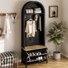Garderobenschrank mit Schuhfach & Haken, MDF, 75x35x195 cm, Schwarz/holzfarben Bild 4