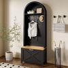 Garderobenschrank mit Schuhfach & Haken, MDF, 75x35x195 cm, Schwarz/holzfarben Bild 2