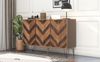 Sideboard 120x38x76.5 cm, 3 Türen, Holzoptik mit goldenen Griffen & schwarzen Eisenfüßen Bild 2