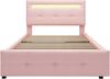 Merax Polsterbett 90*200cm mit LED-Leuchten, 2 Schubladen, hautfreundlicher Leinenpolsterung flach Einzelbett Gästebett Rosa Bild 5