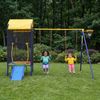 LVHOM 5-in-1 Outdoor Schaukelset, Spielturm mit Sonnendach, Wellenrutsche, Doppelschaukel, Basketballkorb & Trampolin, Multifunktionales Gartenspielgerät Bild 2