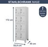 Schließfachschrank Spind ROBERT - 8 Fächer, Etikettenhalter Lüftungsschlitze | Wertfachschrank Umkleideschrank Metall Kleiderspind, 172x55,9x45cm Grau Bild 2