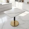 OKWISH Esstisch 80x60 cm Esstisch für 2 Personen in Weiß Marmoroptik mit Goldfuß (Packung, 1-St, aus MDF, Kleiner Küchentisch mit schwarzem Metallsäulenfuß), Besprechungstisch für Esszimmer, Küche, Büro & Meetingraum Bild 3