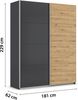 rauch Quadra, Kleiderschrank, Schiebetürenschrank, 2-türig, mit 2 Kleiderstangen und 4 Einlegeböden, Farbe Grau metallic/Eiche Artisan, BxHxT 181x229x62cm Bild 4
