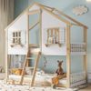 Bett 90x200 cm als Etagenbett mit Dach und Fenstern – Weiß/Natur, Kiefer & MDF Bild 3