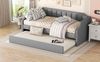 Tagesbett mit Ausziehbett, Leinenstoff, 90x200 cm + 90x190 cm, Grau, ohne Matratze Bild 5