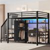 Flieks Hochbett Kinderbett Metallbett 140x200cm mit LED, Kleiderschrank, Schreibtisch Bild 5