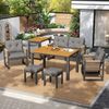 Modernes Outdoor-Sofa-Set , Freizeit- und Besprechungsset für mehrere Personen , Eisengestell , Geflochtene Armlehnen , Inklusive Sitzkissen , Multifunktionaler Tisch Bild 3