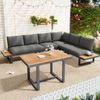 Merax 6-Sitzer Gartenmöbel-Set, Eckstellung, mit verstellbarer Neigefunktion (5-stufig, bis 55°), verzinktes Stahlrohr, Tischplatte Kunststoff-Holz, mit Esstisch, grau + schwarz Bild 2