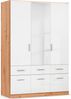 rauch Kleiderschrank; Drehtürenschrank CELLE, 3-türig, 1 Spiegeltüre, 6 Schubkästen, Hochglanz alpinweiß/Eiche Artisan, 136x197x54xcm Bild 3