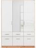 rauch Kleiderschrank; Drehtürenschrank CELLE, 3-türig, 1 Spiegeltüre, 6 Schubkästen, Hochglanz alpinweiß/Eiche Artisan, 136x197x54xcm Bild 2