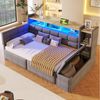 REDOM Schlafsofa zwei Schubladen & Ablagefach, USB- und Typ-C-Anschlüsse, mit Samtbezug, LED-Lichtleiste,Polsterbett Kinderbett 90×190 cm, ohne Matratze Bild 3