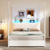 Multifunktionales Doppelbett140 x 190,mit Stauraum und Eisenbaldachin,mit abnehmbaren Bettpfosten mit LED-Beleuchtung und USB/Type-C Ladeanschlüssen sowie drei Schubladen,Weiß Bild 2