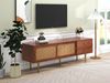 Merax 160cm TV-Ständer mit Rattan-Schiebetüren und praktischen Schubladen, mit dunklem Kunststoff-Rattan, 2 Schubladen, 2 Rattan-Schiebetüren, 4 Fächer zur Aufbewahrung, Nussbaum Bild 3