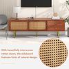 Merax 160cm TV-Ständer mit Rattan-Schiebetüren und praktischen Schubladen, mit dunklem Kunststoff-Rattan, 2 Schubladen, 2 Rattan-Schiebetüren, 4 Fächer zur Aufbewahrung, Nussbaum Bild 5