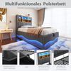 Multifunktionsbett 90x200 mit LED-Licht & Stauraum - Polsterbett Leinen, App-steuerbar, hydraulisch, USB-Anschluss,grau Bild 5