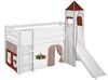 Lilokids 'Jelle' Spielbett 90x200 cm, Dinos Braun Beige, Kiefer massiv, mit Turm, Rutsche und Vorhang Bild 2