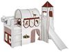 Lilokids 'Jelle' Spielbett 90x200 cm, Dinos Braun Beige, Kiefer massiv, mit Turm, Rutsche und Vorhang Bild 3