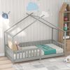 Bett Hausbett für Kinder 90x200 cm ohne Matratze, Holzmaterial mit Sicherheitszaun und Lattenrost, hellgrau Bild 3