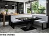 MEBLINI Eckbank für Esszimmer mit ausziehbarem Tisch - Küchenbank - Essecke - Sitzecke Küche - TONI - U-Beine 142x196x87cm Rechts - Hellgrau Samt/B Schwarz Hochgl. Bild 2