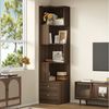Flieks Bücherregal Standregal Eckregal mit LED-Beleuchtung und 6 Ebenen/5 Ebenen, B63,5/T45/H180 cm 1-tlg, Eckbücherregal mit 4 Fächer&2 Schubladen L-Form Hochschrank Nussbaum Bild 2