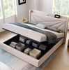 Polsterbett 140x200 cm mit Bettkasten, USB & Typ-C – Doppelbett in Beige mit Lattenrost und Matratze Bild 2