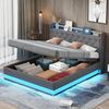 LED Polsterbett 160*200 cm mit USB-Ladeanschluss und Hydraulischer Lagerung, Hautfreundlicher Leinenstoff Grau Bild 4