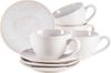 Kaffeetassen Set mit Untertassen für 4 Personen aus schöner Keramik, Cappuccinotassen mit gesprenkelter Glasur, organische Formen im Vintage Look; Weiß Bild 2