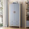 Kleiderschrank 89,6 x 44 x 180,5 cm, 2 Türen, 2 Schubladen, Kleiderstange, Blau mit Kiefernholz Bild 4