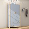 Kleiderschrank 89,6 x 44 x 180,5 cm, 2 Türen, 2 Schubladen, Kleiderstange, Blau mit Kiefernholz Bild 2