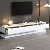 Merax 200*40*40cm Fernsehschrank, Lowboard mit 3 Schubladen, Hochglanz-TV-Ständer, Wohnzimmerschrank mit großem Stauraum, weißer TV-Tisch mit goldener Kante, Standfernsehschrank Bild 2