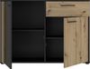 Forte CARDIGAN Kommode 120, moderne Kommode, 2-türig mit Lamellendesign, 1 Schublade, Wohn-/Schlafzimmer, Artisan Eiche Holzdekor|Schwarz, 115,8 cm breit x 82,3 cm hoch x 34,3 cm tief Bild 4