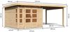 Gartenhaus Kastorf 6 - 274x274 cm plus Anbaudach 3,20m mit Wänden, 28 mm Holz naturbelassen, Karibu Bild 2