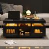 Merax Hochglanz-Couchtisch, mit per mobiler App steuerbaren LED-Leuchten, Wohnzimmertisch mit Schrank, Sofatisch mit Ladeanschluss und steckdose, Schwarz Bild 3