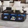 Merax Hochglanz-Couchtisch, mit per mobiler App steuerbaren LED-Leuchten, Wohnzimmertisch mit Schrank, Sofatisch mit Ladeanschluss und steckdose, Schwarz Bild 2