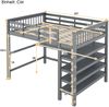 Hochbett 140x200 cm Kinderhochbett mit Schreibtisch, Ablagefächern, Kiefernholz + MDF, Grau, sichere Leiter Bild 5