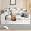 Multifunktionales Massivholz-Schlafsofa mit Ausziehbett, Regalen & USB-Steckdose, Doppelbett mit Stauraum,Weiß Bild 3