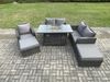 Fimous 6-Sitzer Rattan Gartenmöbel Sofa Set Gas Feuer Grube Esstisch Gasheizung mit Liebe Sofa Großer Fußhocker Dunkelgrau Gemischt Bild 1