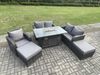 Fimous 6-Sitzer Rattan Gartenmöbel Sofa Set Gas Feuer Grube Esstisch Gasheizung mit Liebe Sofa Großer Fußhocker Dunkelgrau Gemischt Bild 3