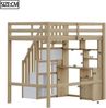 Hochbett, mit Arbeitstisch Regalen Schränken Sicherheitsleiter mit Stauraum Einzelbett Jugendbett Kinderbett, Massivholz, Natur, 90 x 200 cm Bild 4
