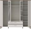 Forte LACETTI Kleiderschrank 200 210, eleganter Schrank mit Spiegel, 4-türig, 2 Schubladen, hohe Beine, Kaschmir|Beige|Valencia Eiche Holzdekor, 209,5 cm breit x 200,5 cm hoch x 52,7 cm tief Bild 3