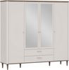 Forte LACETTI Kleiderschrank 200 210, eleganter Schrank mit Spiegel, 4-türig, 2 Schubladen, hohe Beine, Kaschmir|Beige|Valencia Eiche Holzdekor, 209,5 cm breit x 200,5 cm hoch x 52,7 cm tief Bild 2