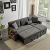 Ecksofa Bett Dunkelgrau aus Oxford-Stoff, ausziehbar mit Regal & USB, 215x131x85 cm Bild 2