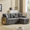 Ecksofa Bett Dunkelgrau aus Oxford-Stoff, ausziehbar mit Regal & USB, 215x131x85 cm Bild 3