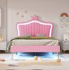 Bett 90x200 cm aus PU-Kunstleder mit LED-Leiste und verstellbarem Kopfteil – kindgerechtes Design in Pink Bild 3